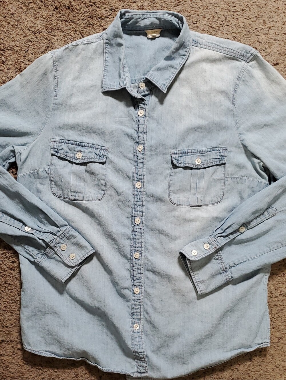 J. Crew Women's Light Wash Denim Button-Down Shirt Size 14